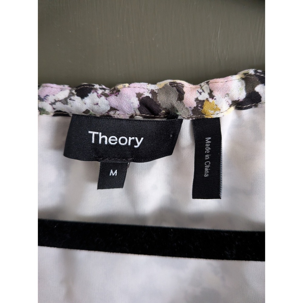 Theory Drawstring Neck Silk Mini Dress in Urban Floral Print Medium - Picture 4 of 8